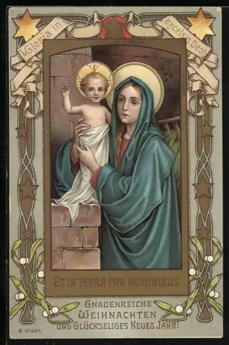 Künstler-AK Maria hält das Jesuskind in den Armen, Weihnachtswünsche