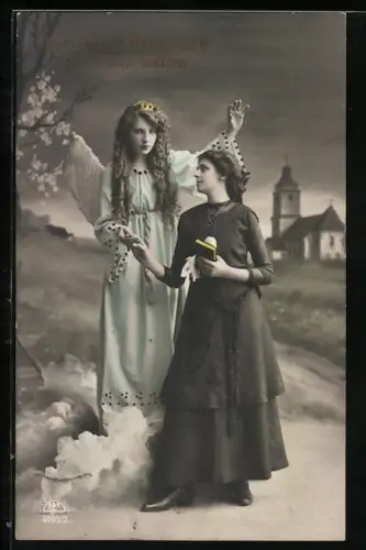 AK Engel mit einem Mädchen zur Konfirmation