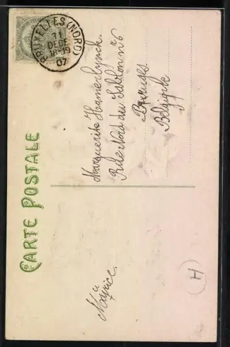 Präge-AK Grüne Jahreszahl 1908 mit Blumen, Bonne année
