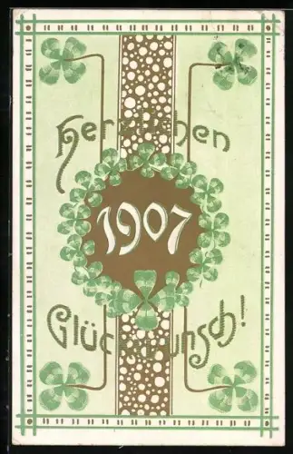 Künstler-AK Jahreszahl 1907 von Klee umrahmt