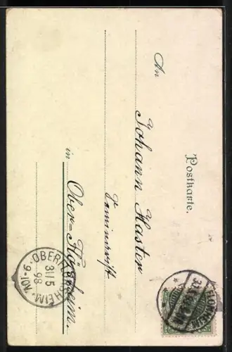 Lithographie Feiernde Gesellschaft trinkt Wein, Pfingst-Grüsse