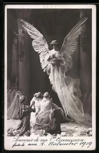 AK Engel erschein Menschen in einer Kirche, Kommunion