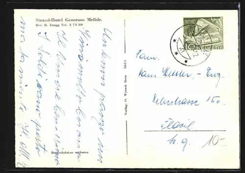 AK Melide, Strand-Hotel Generoso, Bes. H. Zaugg
