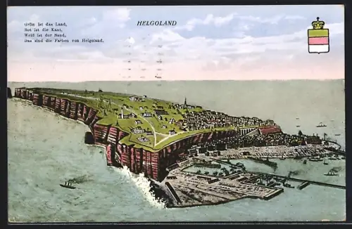 AK Helgoland, Gesamtansicht der Insel und Hafen
