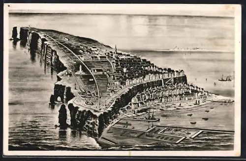 AK Helgoland, Ortsansicht mit Hafen und Klippen