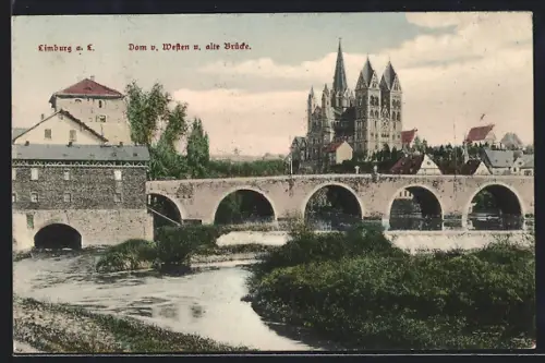 AK Limburg a. L., Dom von Westen, alte Brücke