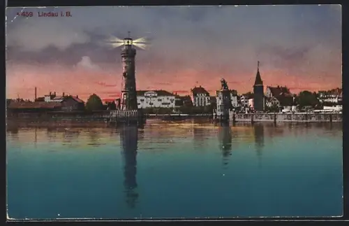 AK Lindau i. B., Leuchtturm, Hafeneinfahrt, Altstadt
