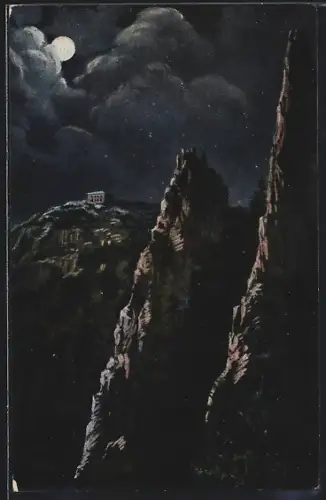 Künstler-AK Bodetal /Harz, Hexentanzplatz und der Hirschgrund