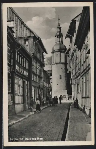 AK Stolberg /Harz, Marktturm, Fachwerkhäuser