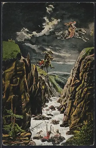 Künstler-AK Rosstrappe, Sage von der Rosstrappe