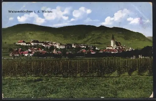 AK Weissenkirchen in der Wachau, Ortsansicht mit Bergpanorama