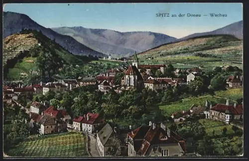 AK Spitz an der Donau, Totalansicht aus der Vogelschau