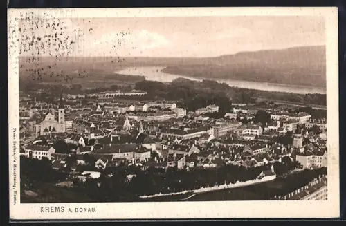 AK Krems a. Donau, Gesamtansicht mit Donau aus der Vogelschau