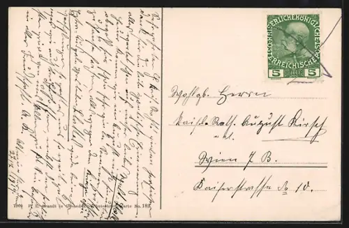 AK Altmünster, Ortpartie am Ufer mit Blick auf den Traunstein