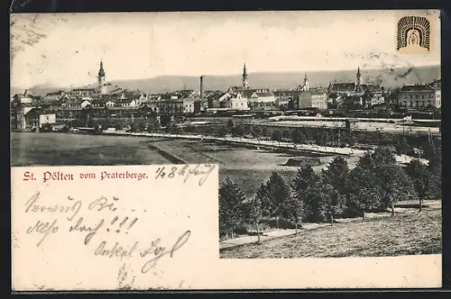 AK St. Pölten, Ortspanorama vom Praterberge aus