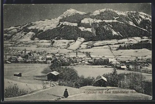 AK Kitzbühel, Gesamtansicht mit dem Kitzbüheler Horn im Winter