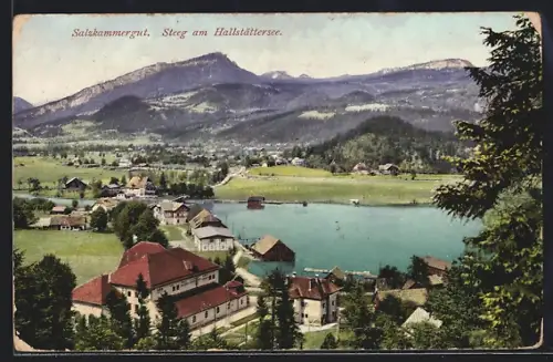 AK Steeg am Hallstättersee, Salzkammergut, Ortspartie mit Bergen