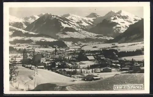 AK Kitzbühel, Totalansicht im Winter aus der Vogelschau