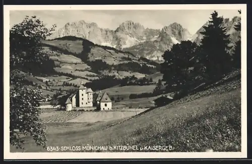 AK Kitzbühel, Schloss Münichau u. Kaisergebirge