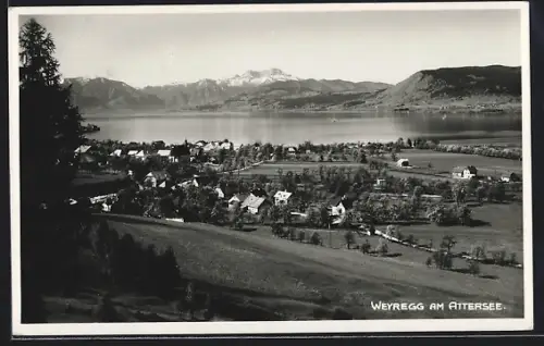 AK Weyregg am Attersee, Ortsansicht aus der Vogelschau