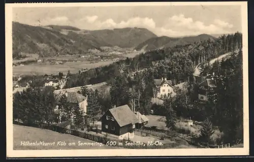 AK Küb am Semmering, Totalansicht mit Umgebung aus der Vogelschau