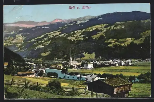 AK Zell a. Ziller, friedlicher Ort am Fluss