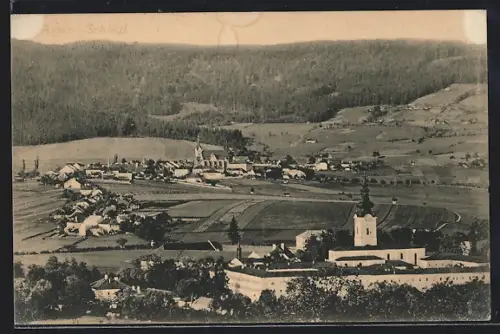 AK Aigen-Schlägl, Ortsansicht mit dem Stift im Vordergrund
