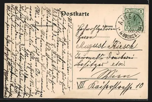 AK Aigen-Schlägl, Ortsansicht mit dem Stift im Vordergrund