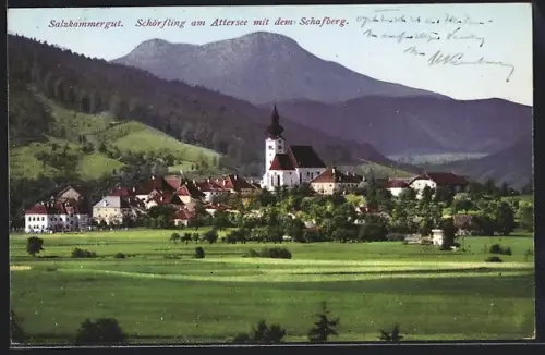 AK Schörfling a. Attersee, Ortsansicht mit Schafberg