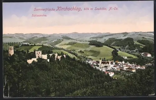 AK Kirchschlag, Ortsansicht mit Schlossruine