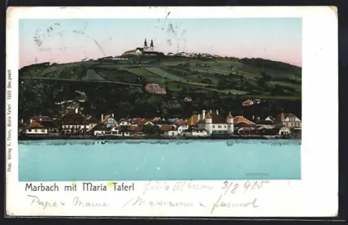 Goldfenster-AK Marbach / Donau, Maria Taferl und Ort