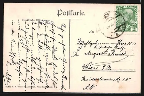 AK Altmünster, Ortsansicht mit Gewässer und Bergpanorama aus der Vogelschau