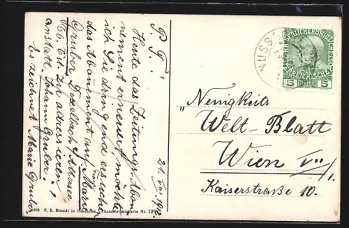 AK Unterach am Attersee, Seepartie mit Dampfer, Panorama