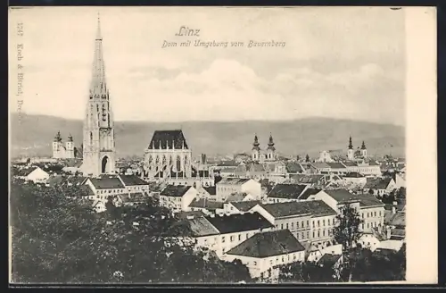 AK Linz, Dom mit Umgebung vom Bauernberg aus