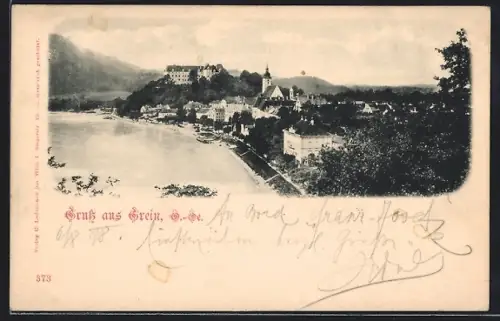 AK Grein /O.-Oe., Ortsansicht am Ufer