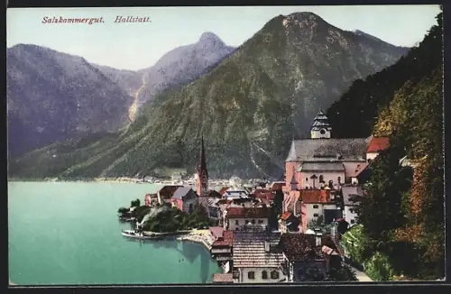 AK Hallstatt /Salzkammergut, Ortsansicht am Hallstätter See