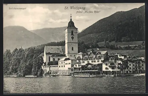 AK St. Wolfgang, Hotel Weisses Rössl mit Kirche