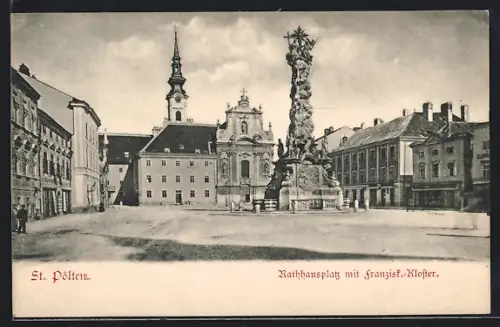 AK St. Pölten, Rathausplatz mit Franziskaner-Kloster
