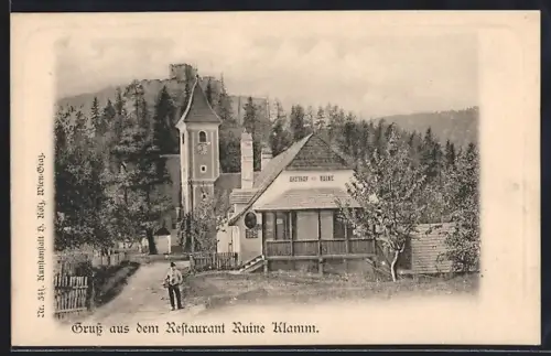 AK Breitenstein am Semmering, Gasthaus mit Ruine Klamm,