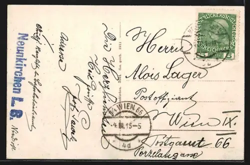 AK Neunkirchen, Hauptplatz mit Rathaus u. Säulendenkmal