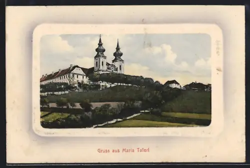 AK Maria Taferl, Kirchenpanorama mit Feldern