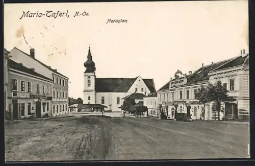 AK Maria-Taferl, Marktplatz mit Blick auf Kirche und Häuser