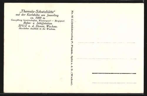 AK Spitz a. d. Donau, Karlshöhe am Jauerling, Theresia-Schutzhütte mit Gästen