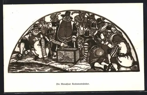 Künstler-AK Mondsee, Meindls Gasthof Weisses Rössl, Wandmalerei Mondseer Krebstentränker