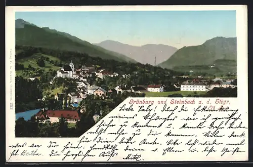 AK Steinbach a. d. Styr, Ortspanorama mit Grünburg