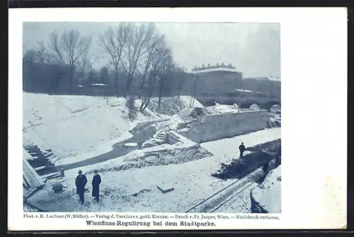 AK Wien, Wienfluss-Regulierung bei dem Stadtpark, Winteransicht