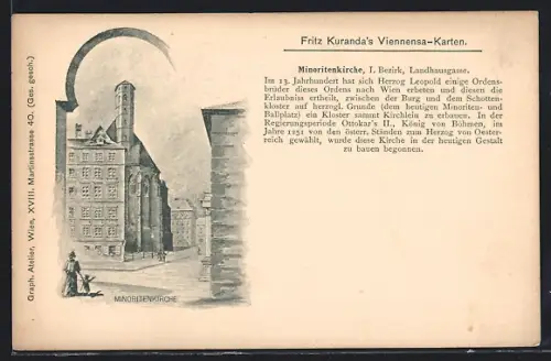 Lithographie Alt-Wien, Landhausgasse mit Minoritenkirche
