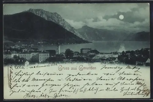 AK Gmunden, Teilansicht mit Bergen