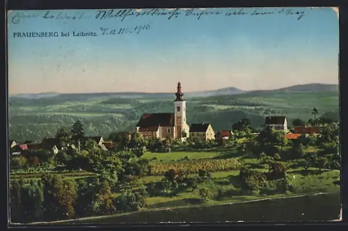 AK Frauenberg bei Leibnitz, Panorama mit Kirche