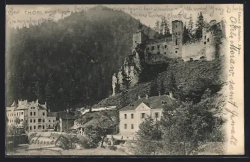 AK Thörl, Ortsansicht mit Ruine